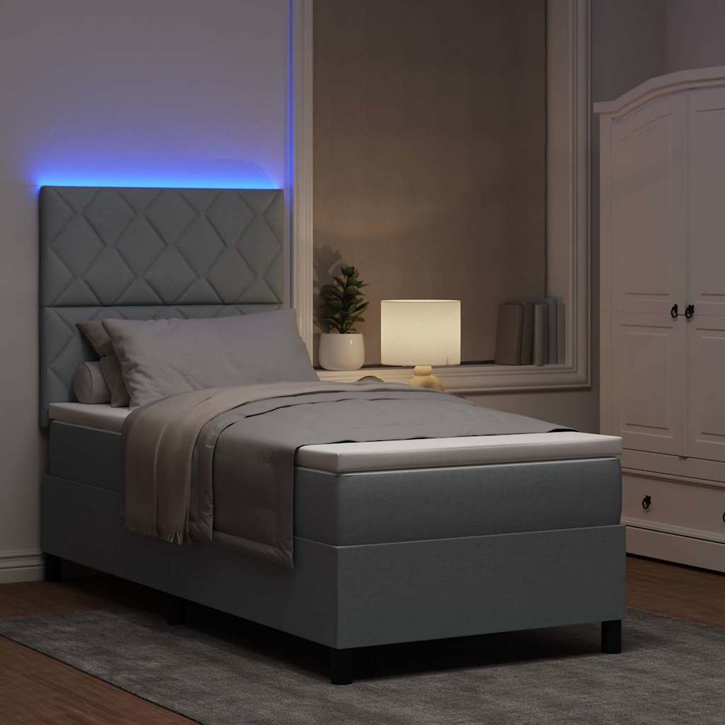 Boxspring bed met hoofdeinde Lichtgrijs 90 x 190 cm Stof