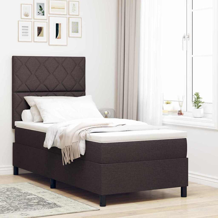 Boxspring bed met hoofdeinde Donkerbruin 90 x 190 cm Stof