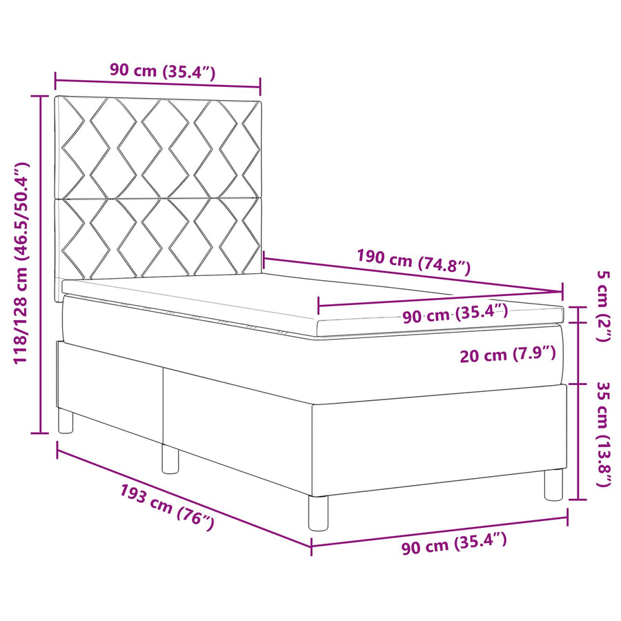 Boxspring bed met LED-stripverlichting Taupe 90 x 190 cm Stof