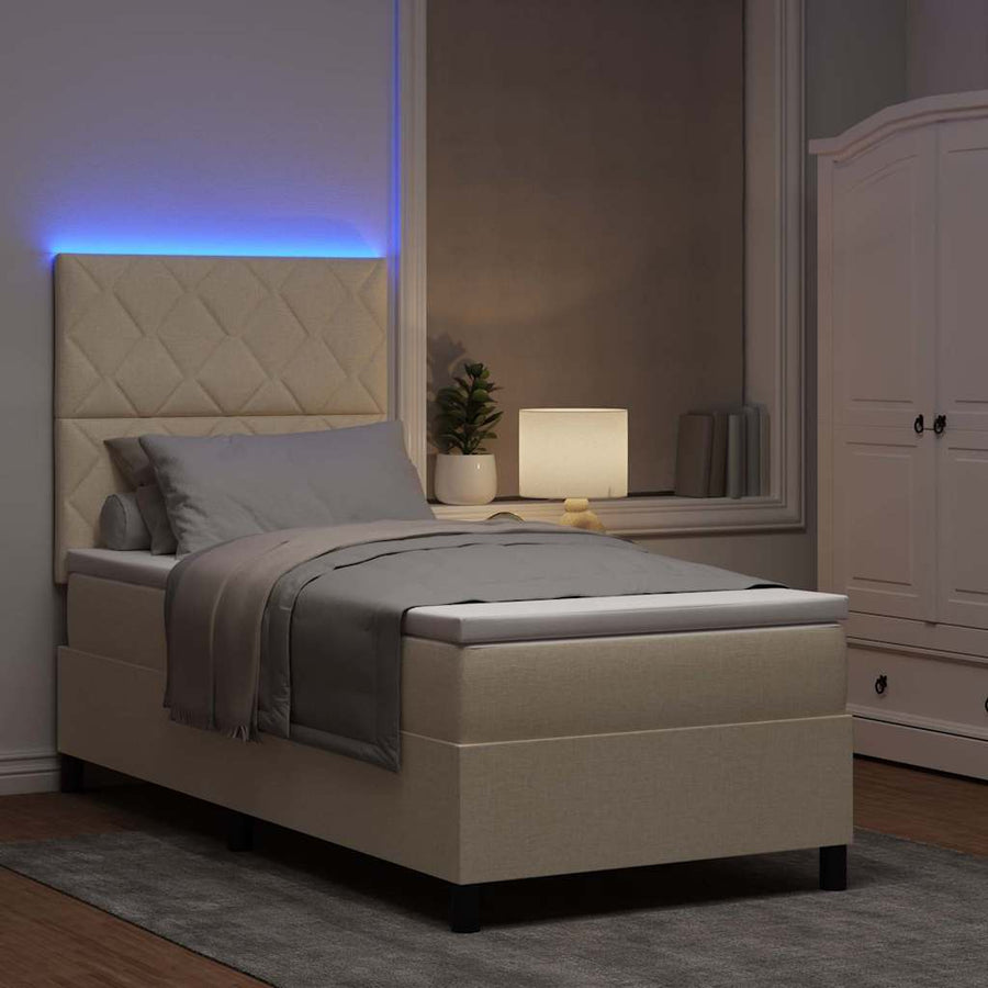 Boxspring bed met LED-stripverlichting Crème 90 x 190 cm Stof