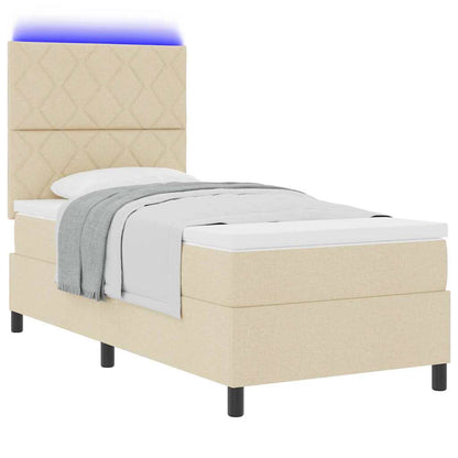Boxspring bed met LED-stripverlichting Crème 90 x 190 cm Stof