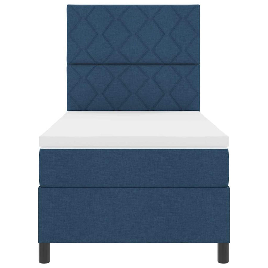 Boxspring bed met LED-stripverlichting Blauw 90 x 190 cm Stof