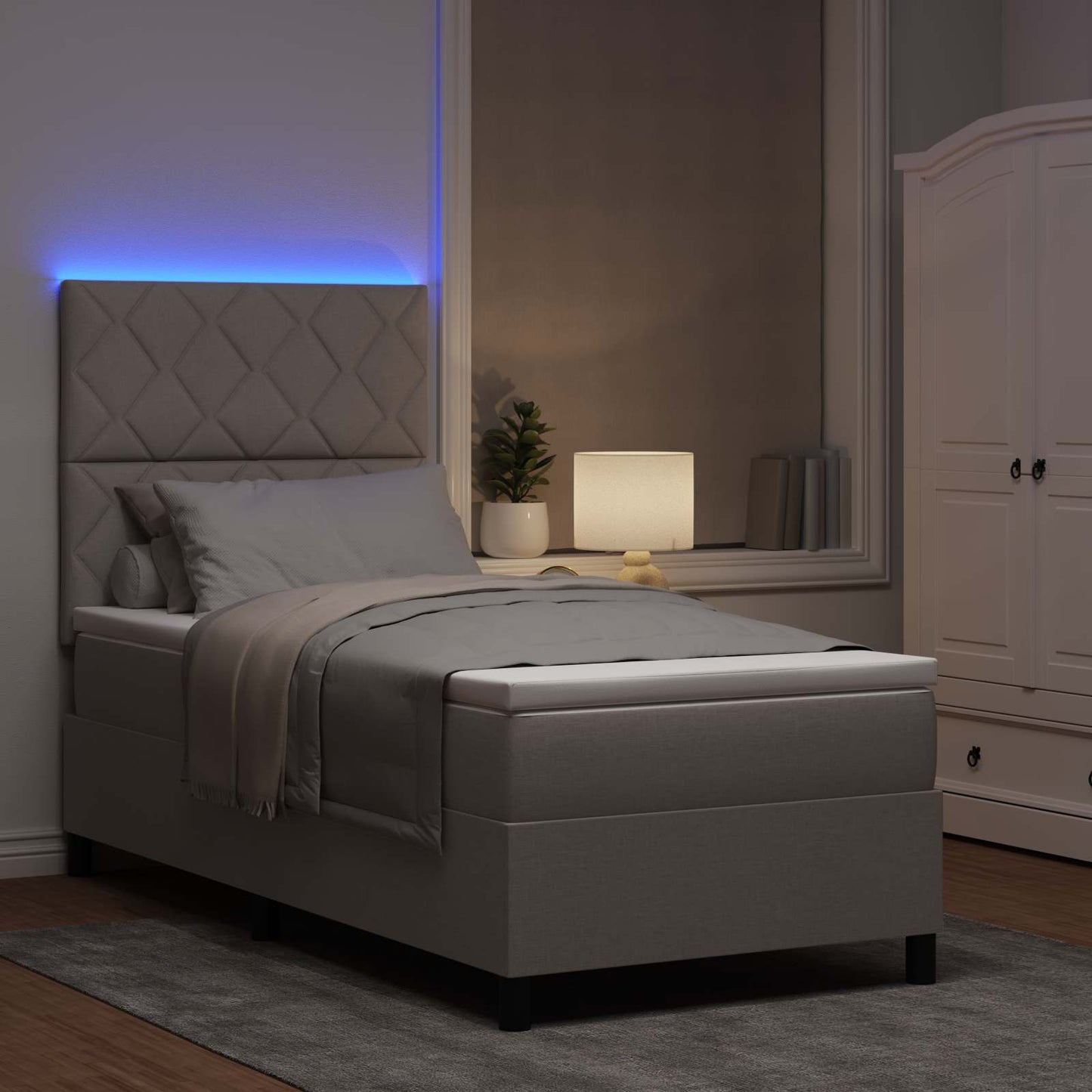 Boxspring bed met LED-stripverlichting Taupe 100 x 200 cm Stof