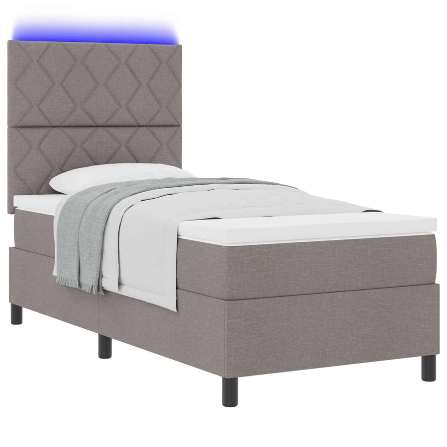 Boxspring bed met LED-stripverlichting Taupe 100 x 200 cm Stof