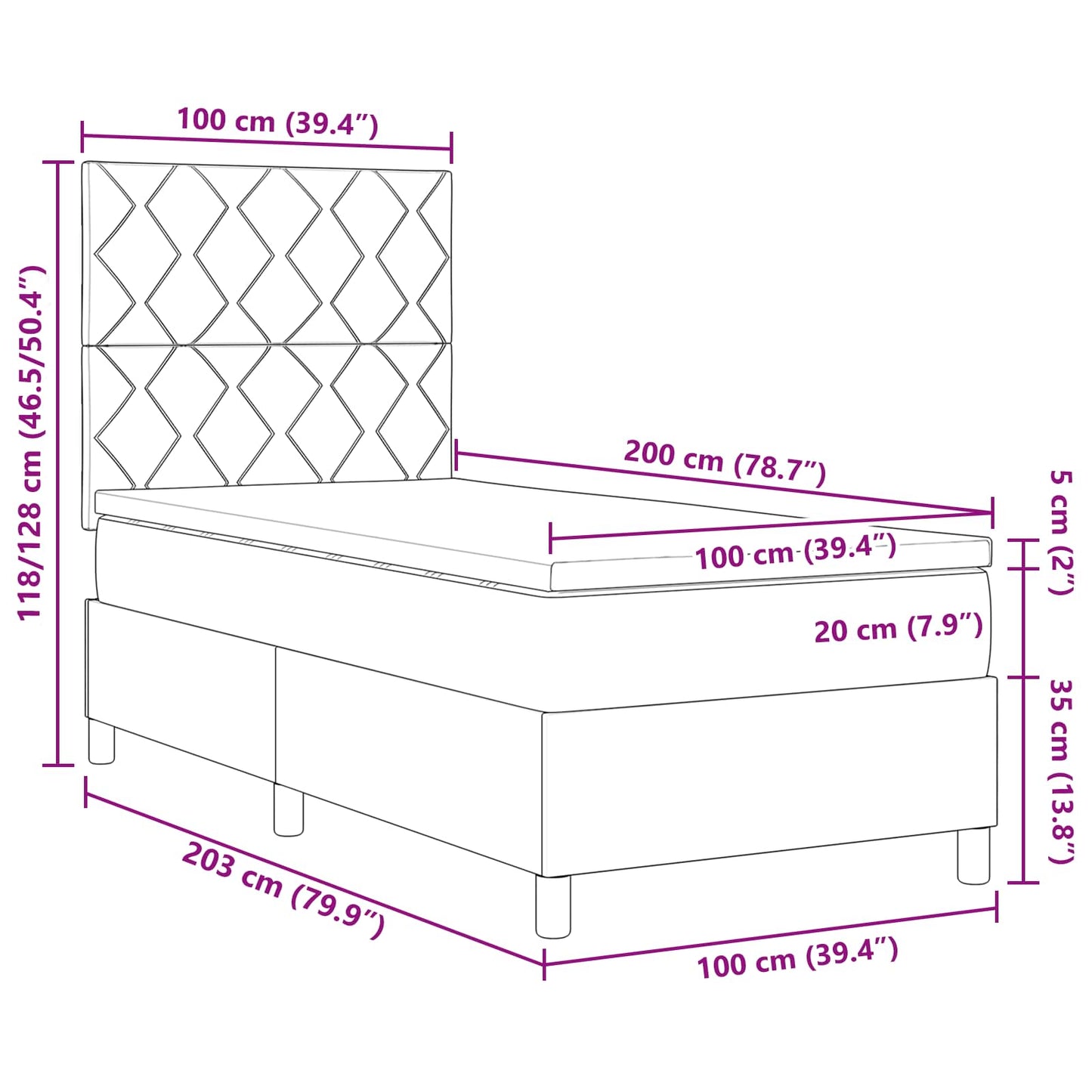 Boxspring bed met LED-stripverlichting Taupe 100 x 200 cm Stof