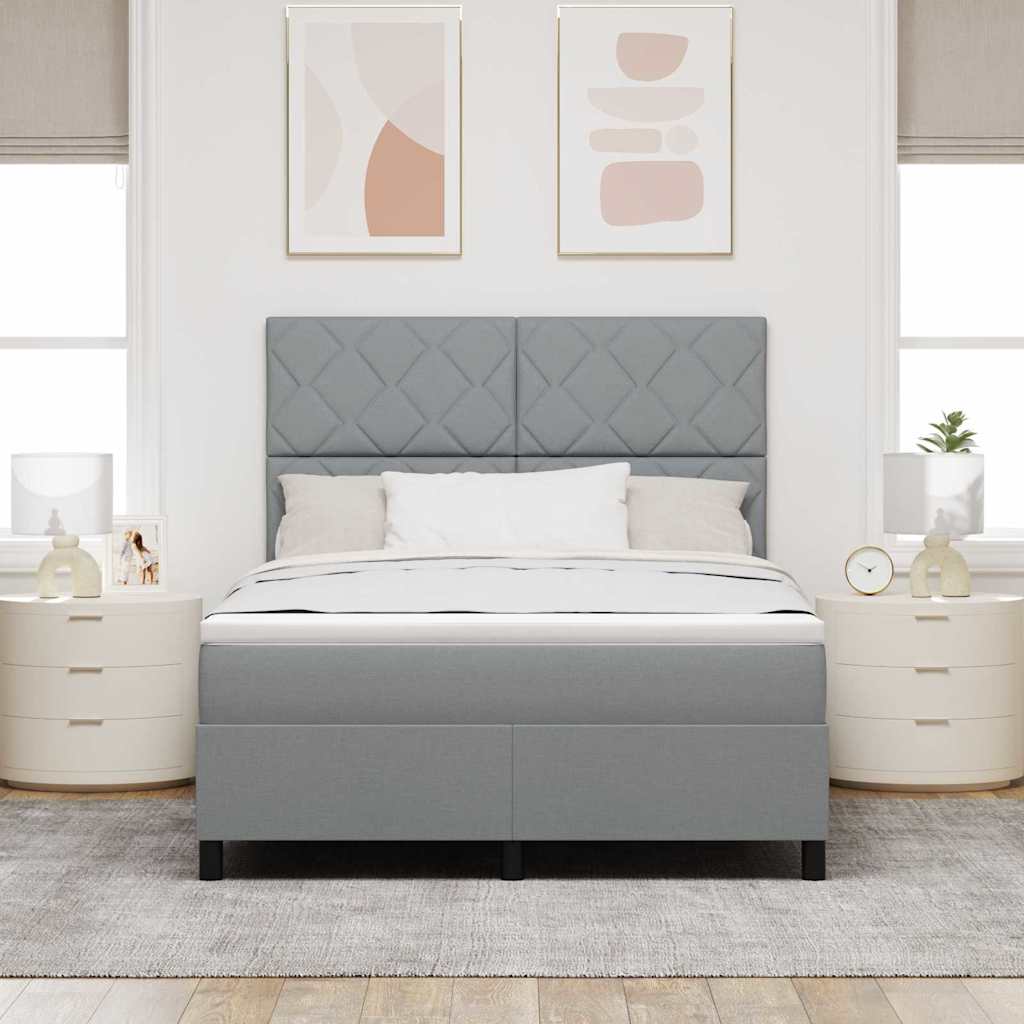 Boxspring bed met hoofdeinde Lichtgrijs 140 x 190 cm Stof
