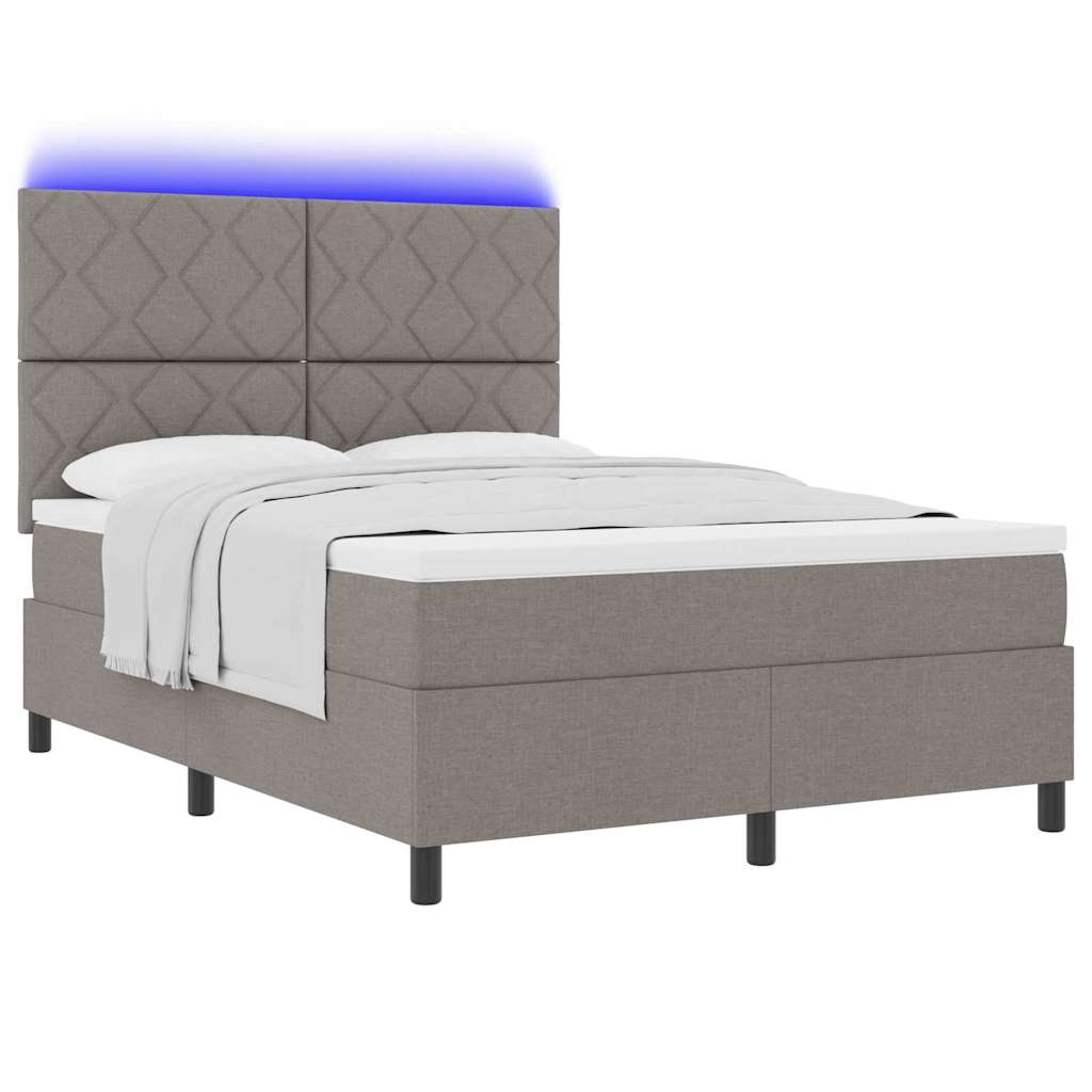 Boxspring bed met LED-stripverlichting Taupe 140 x 190 cm Stof