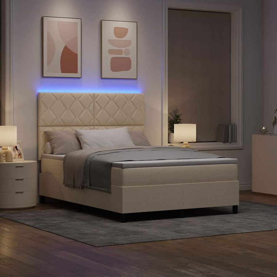 Boxspring bed met LED-stripverlichting Crème 140 x 190 cm Stof