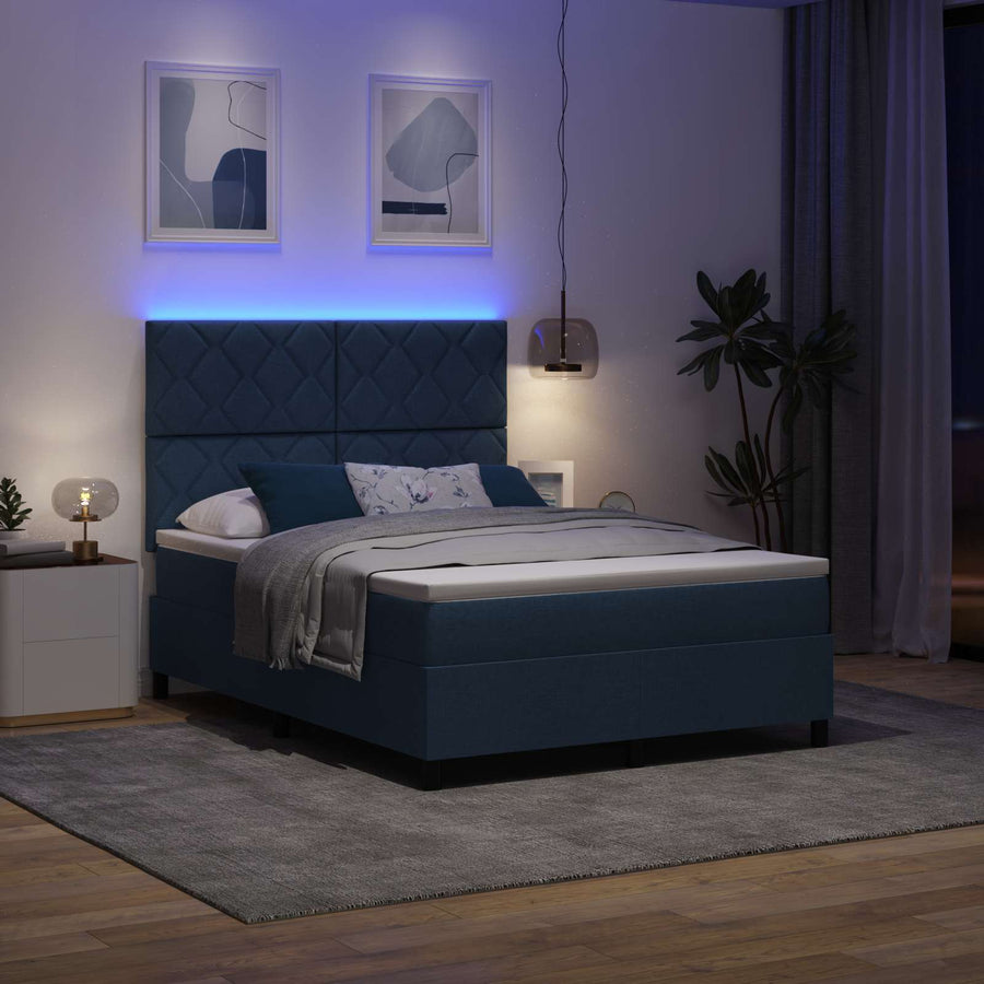 Boxspring bed met LED-stripverlichting Blauw 140 x 200 cm Stof