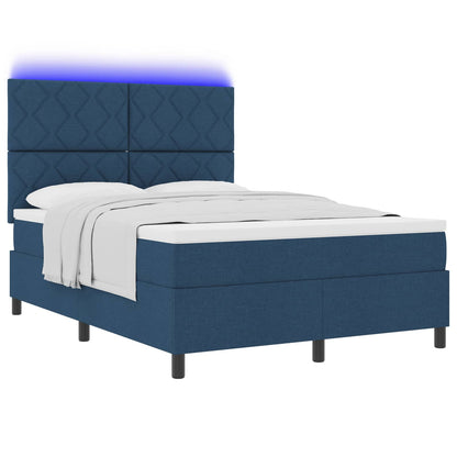 Boxspring bed met LED-stripverlichting Blauw 140 x 200 cm Stof