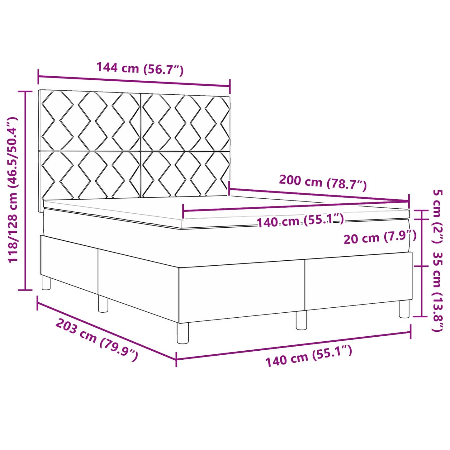 Boxspring bed met LED-stripverlichting Blauw 140 x 200 cm Stof
