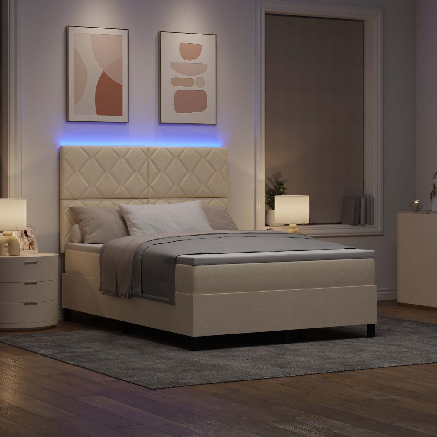 Boxspring bed met LED-stripverlichting Crème 160 x 200 cm Stof
