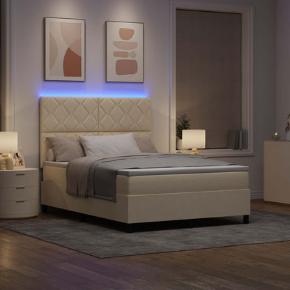Boxspring bed met LED-stripverlichting Crème 160 x 200 cm Stof