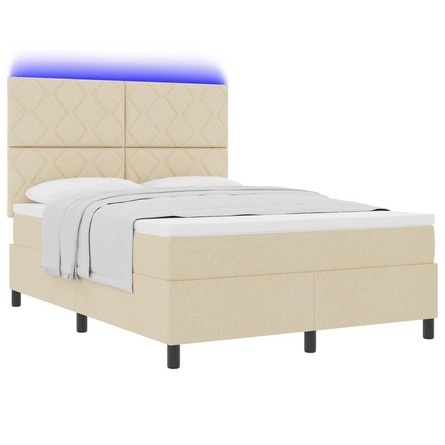 Boxspring bed met LED-stripverlichting Crème 160 x 200 cm Stof