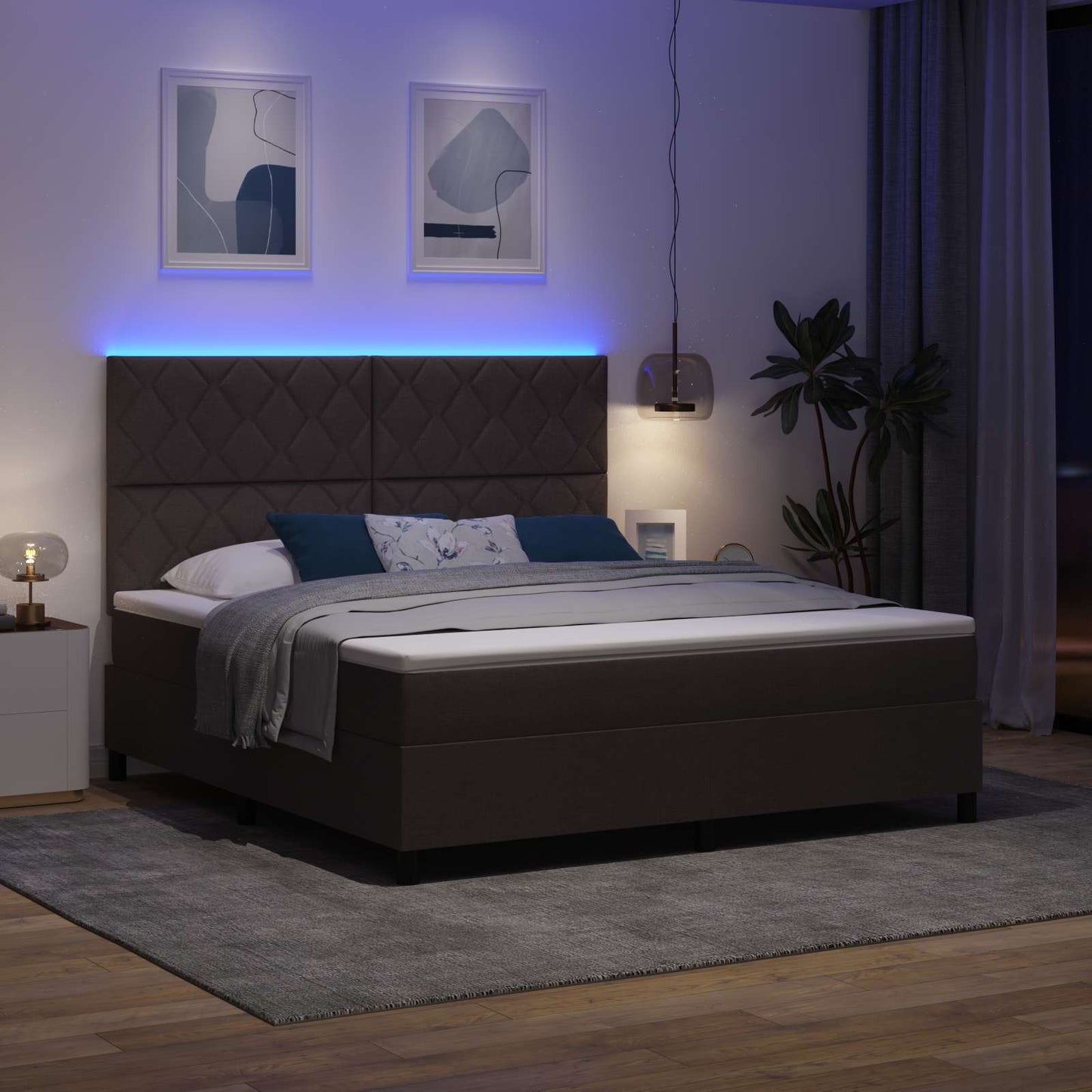 Boxspring bed met hoofdeinde Donkerbruin 180 x 200 cm Stof