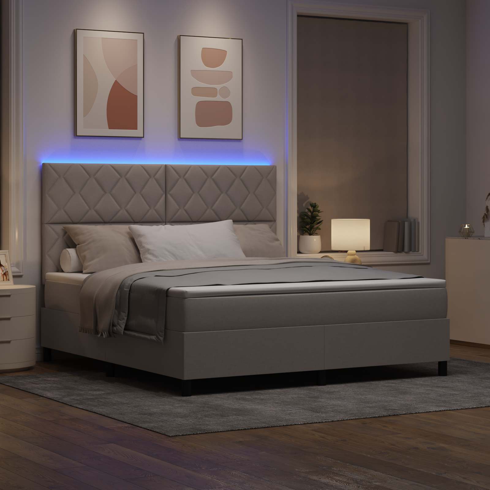 Boxspring bed met LED-stripverlichting Taupe 180 x 200 cm Stof