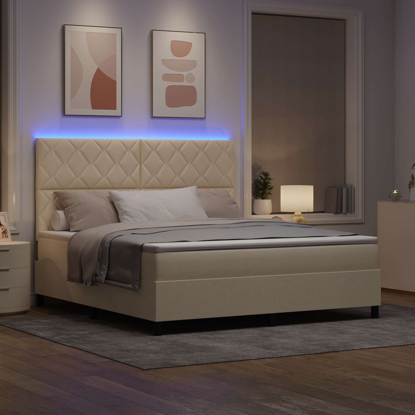 Boxspring bed met LED-stripverlichting Crème 180 x 200 cm Stof