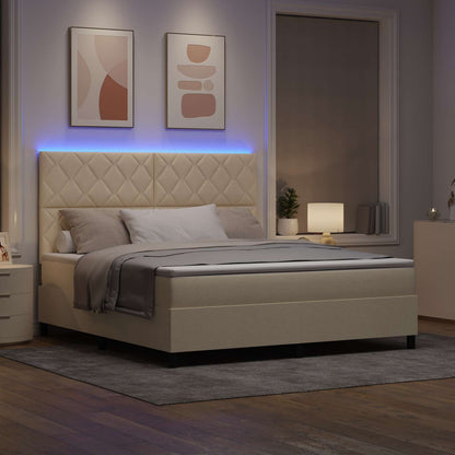 Boxspring bed met LED-stripverlichting Crème 180 x 200 cm Stof