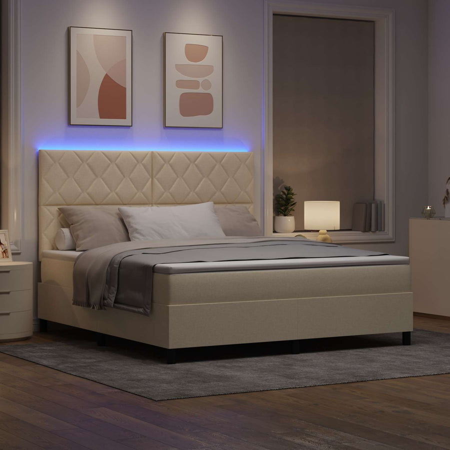 Boxspring bed met LED-stripverlichting Crème 180 x 200 cm Stof