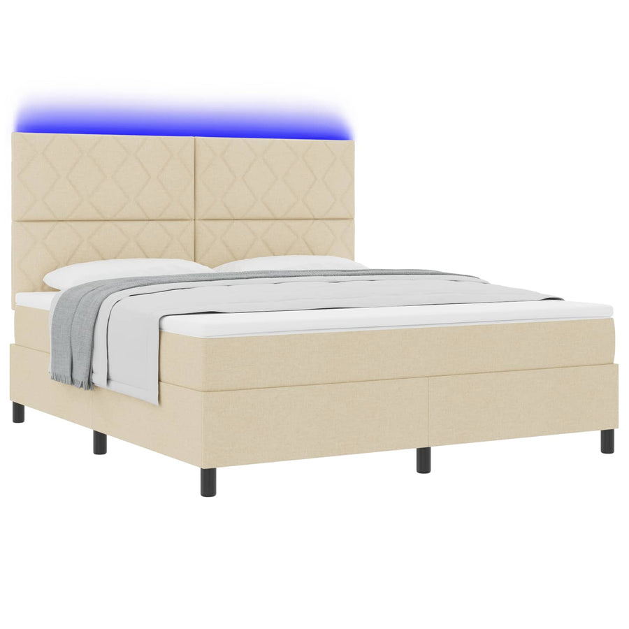 Boxspring bed met LED-stripverlichting Crème 180 x 200 cm Stof