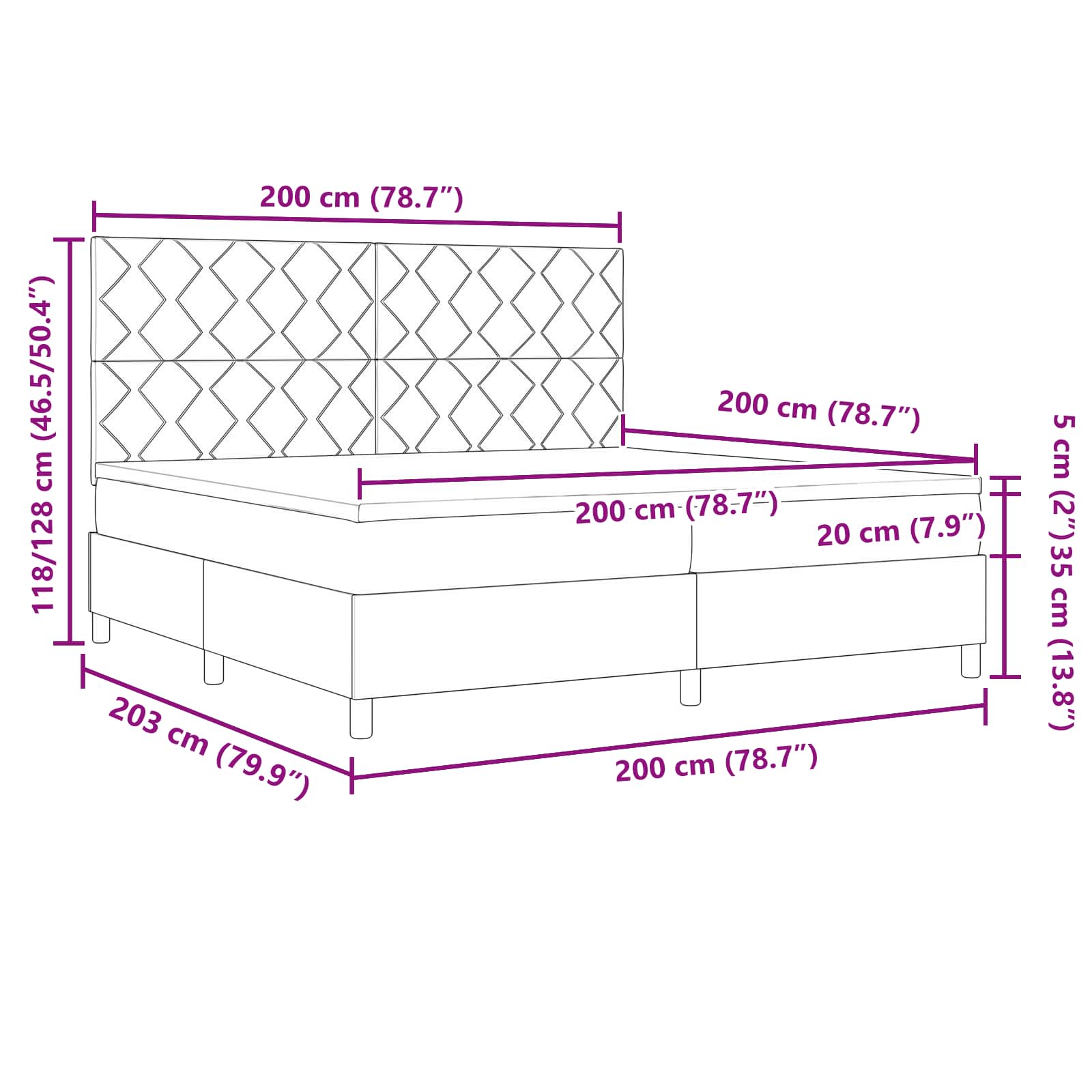Boxspring bed met matras met hoofdeinde Zwart 200 x 200 cm Stof