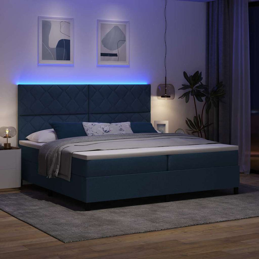 Boxspring bed met matras met hoofdeinde Blauw 200 x 200 cm Stof