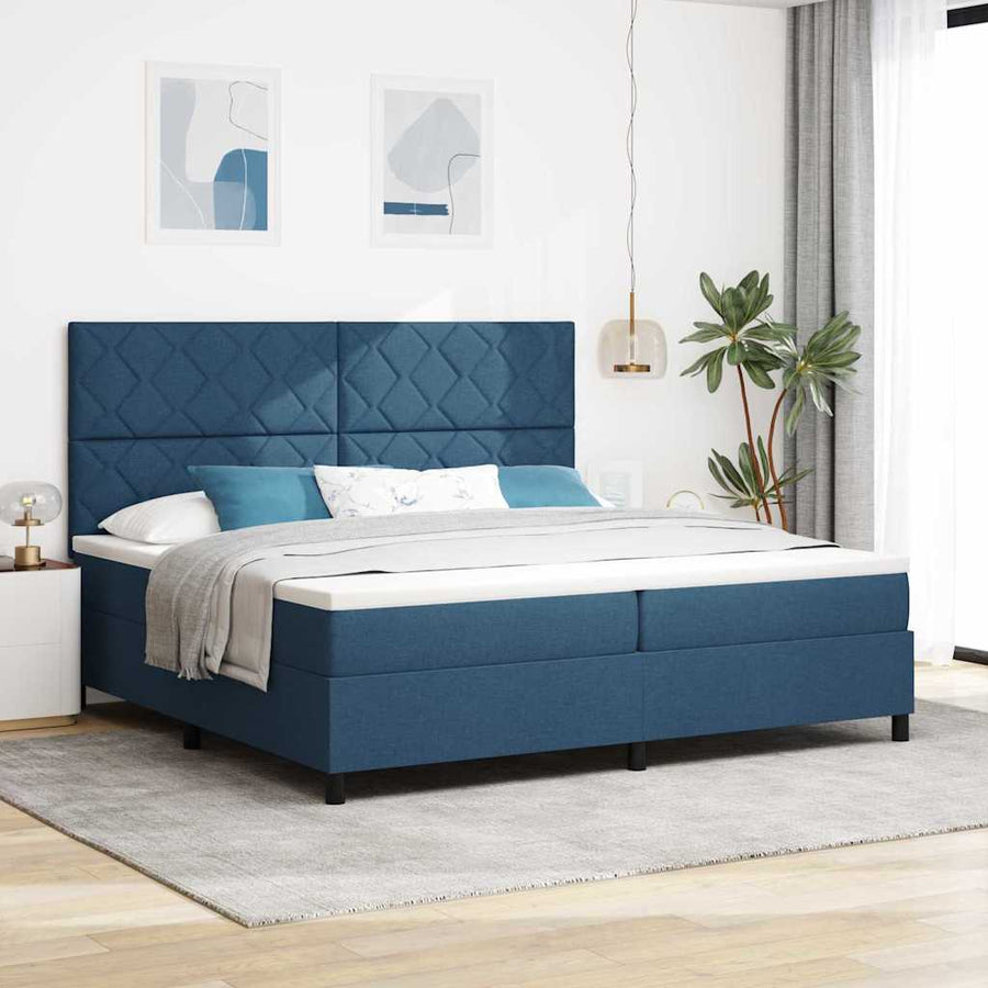 Boxspring bed met matras met hoofdeinde Blauw 200 x 200 cm Stof