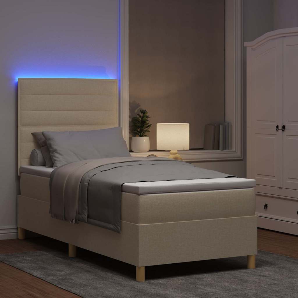 LED Box Spring Bed met matras Crème 80 x 200 cm Stof