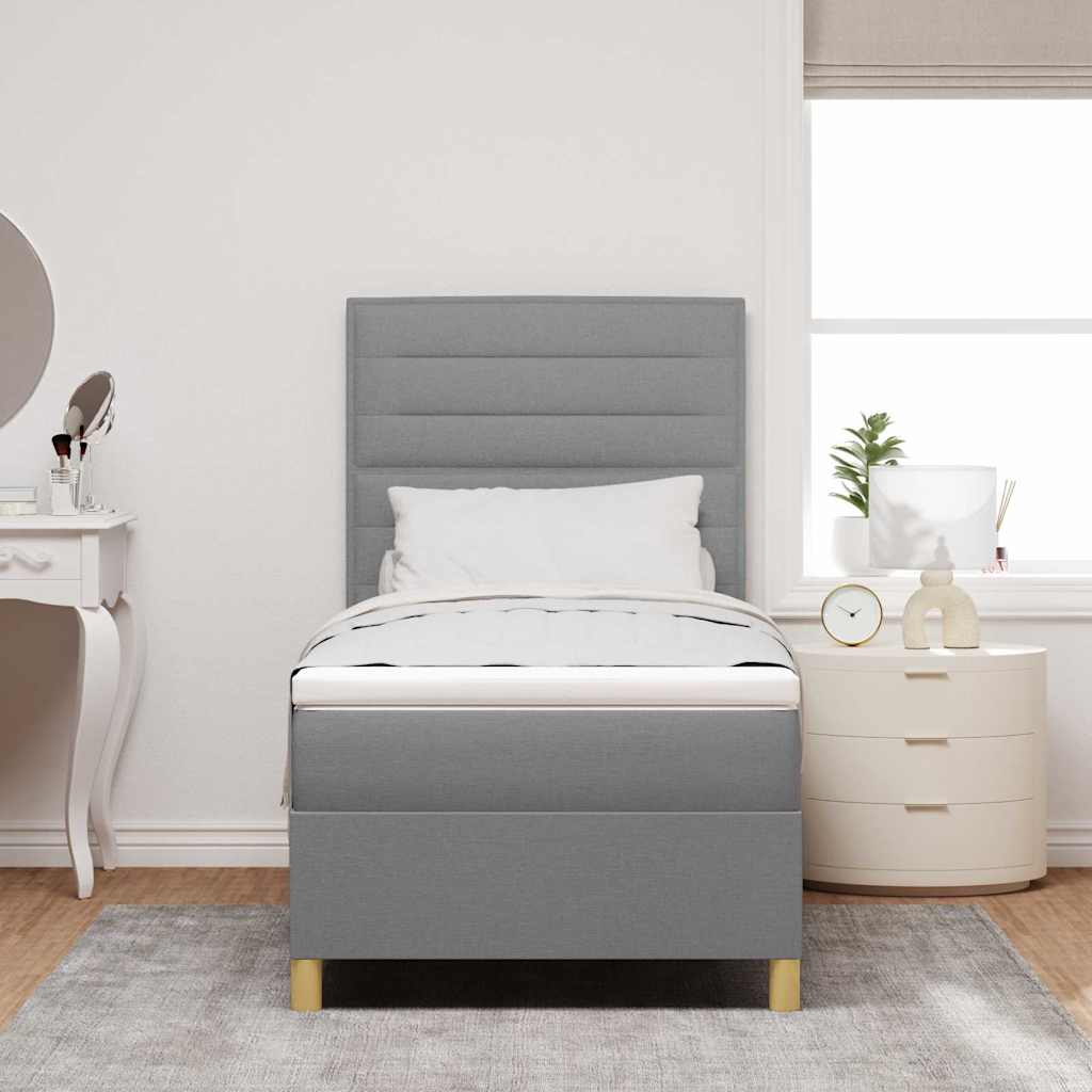 LED Box Spring Bed met matras Lichtgrijs 90 x 200 cm Stof