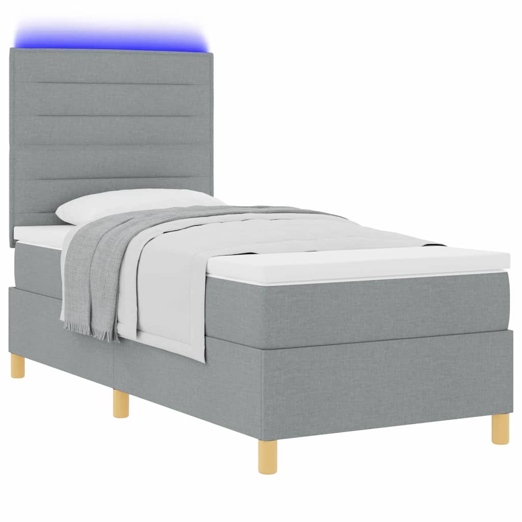 LED Box Spring Bed met matras Lichtgrijs 90 x 200 cm Stof