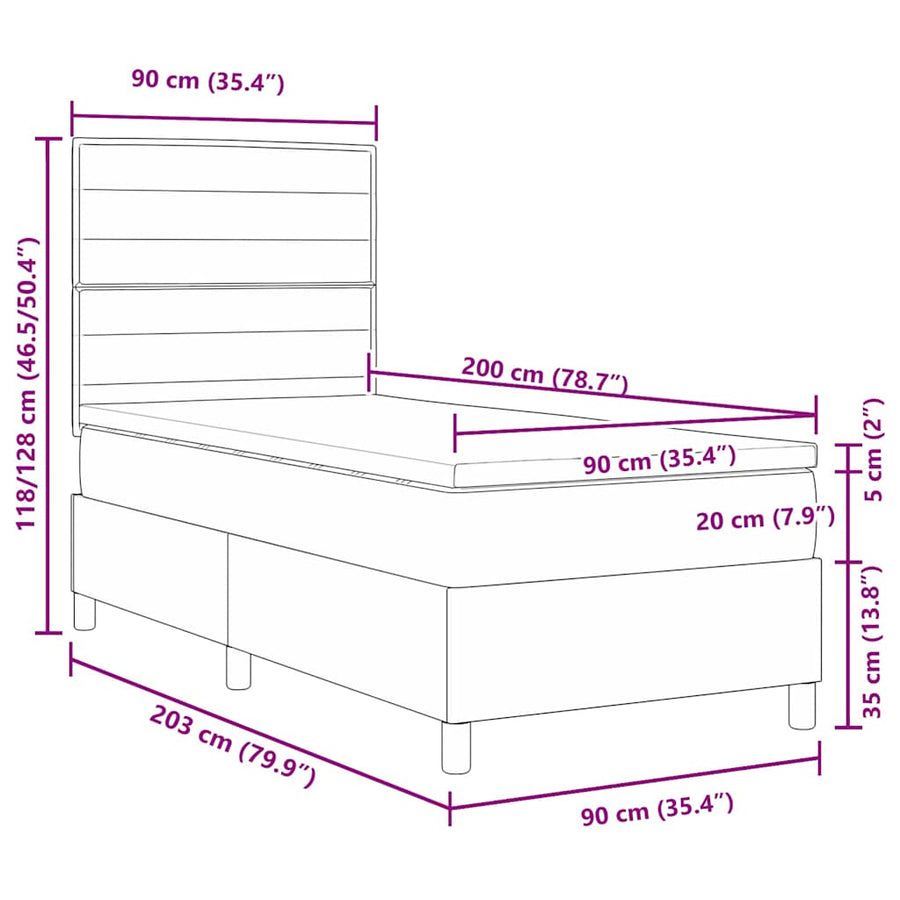 LED Box Spring Bed met matras Lichtgrijs 90 x 200 cm Stof