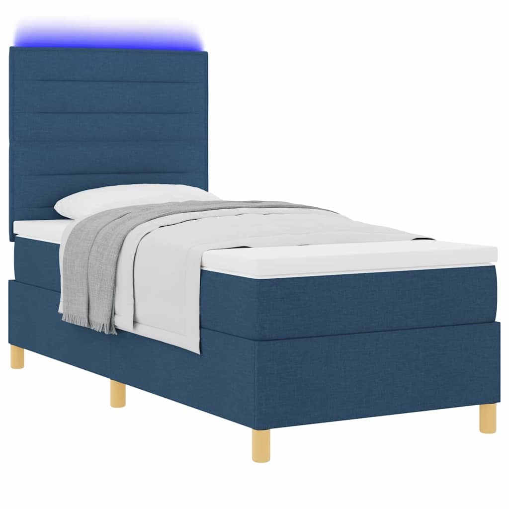 LED Box Spring Bed met matras Blauw 100 x 200 cm Stof