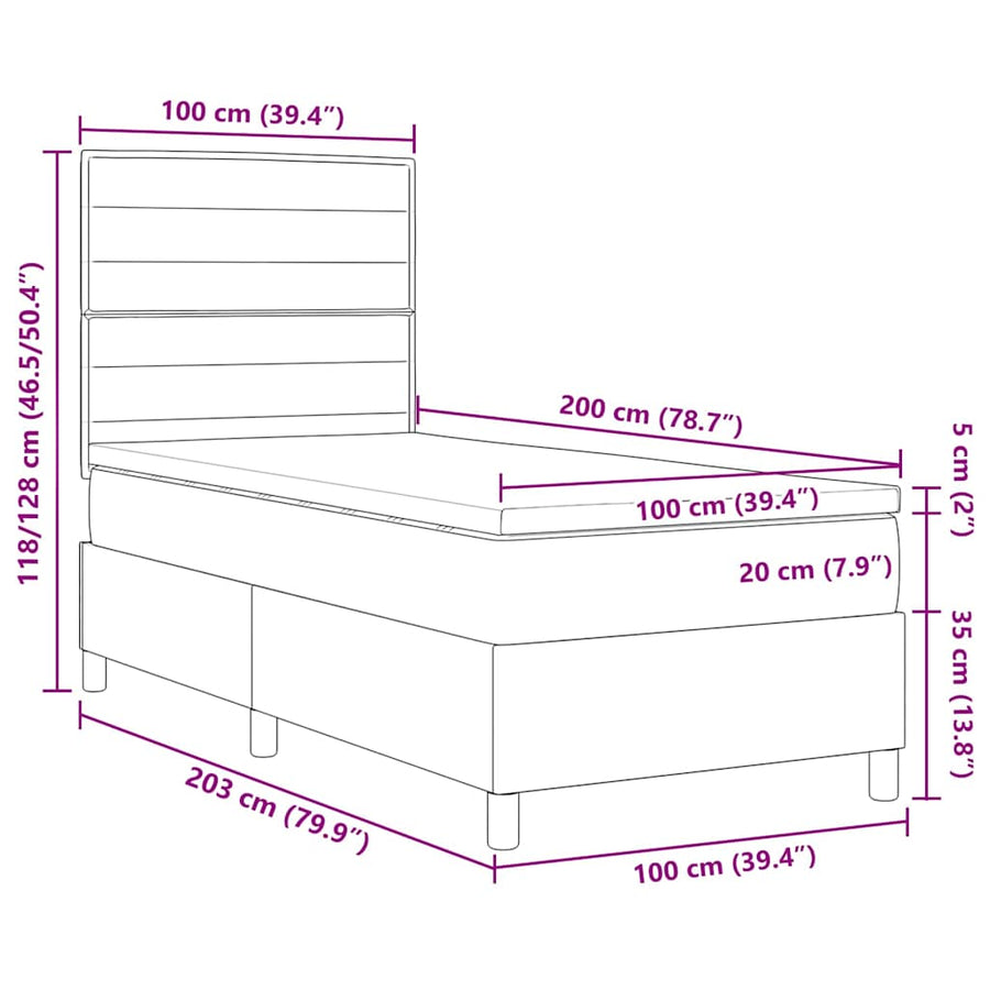 LED Box Spring Bed met matras Blauw 100 x 200 cm Stof