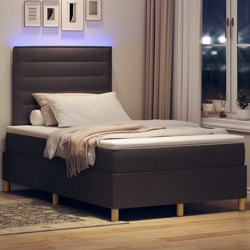 LED Box Spring Bed met matras Donkerbruin 120 x 190 cm Stof