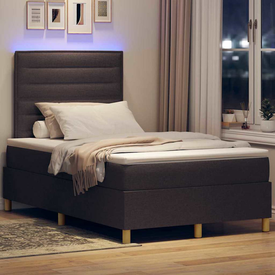 LED Box Spring Bed met matras Donkerbruin 120 x 190 cm Stof