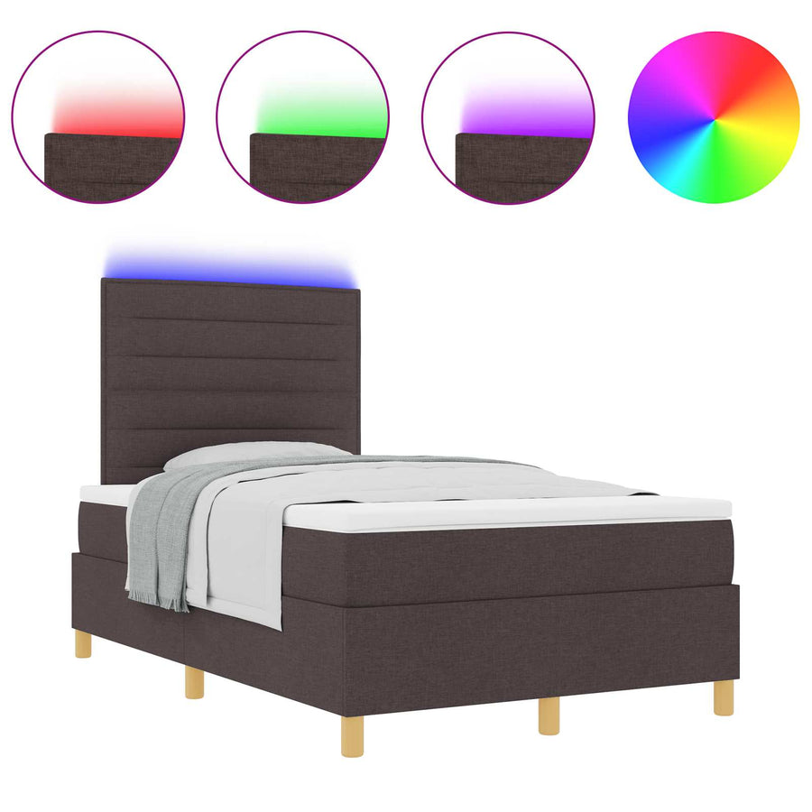 LED Box Spring Bed met matras Donkerbruin 120 x 190 cm Stof