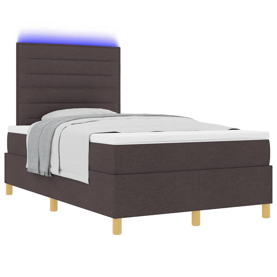 LED Box Spring Bed met matras Donkerbruin 120 x 190 cm Stof