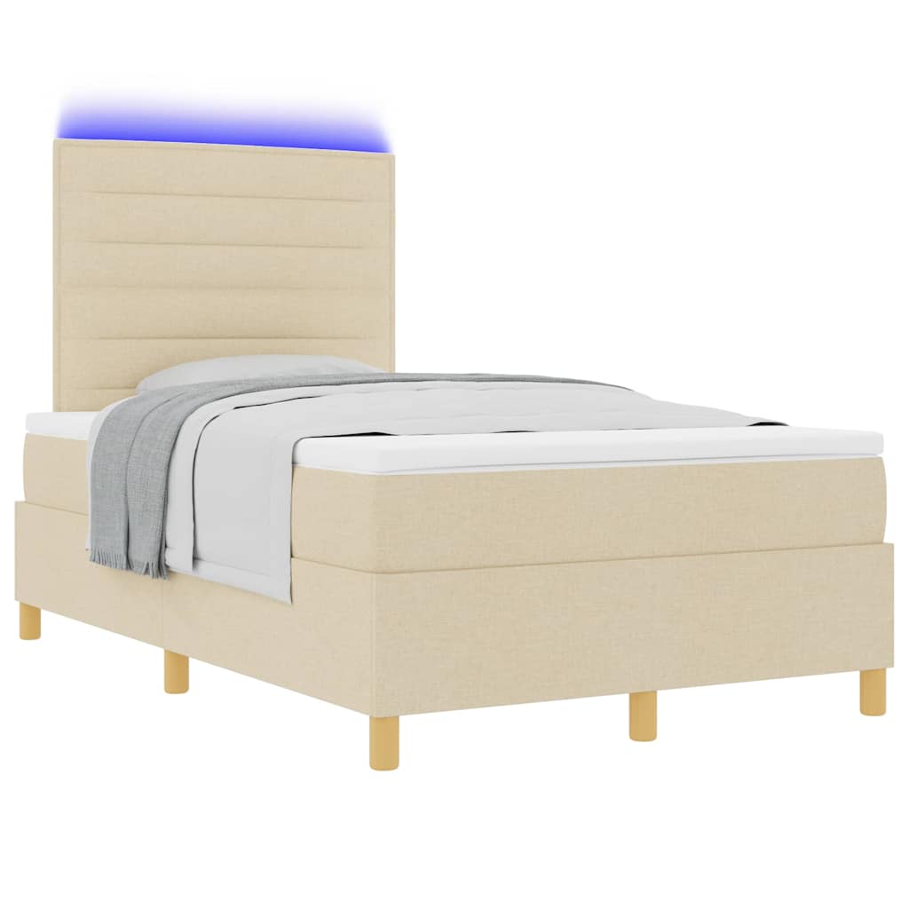 Boxspring Bed Met Matras Met Hoofdeinde Stof Crème 120 x 190 cm Lijnen ontwerp