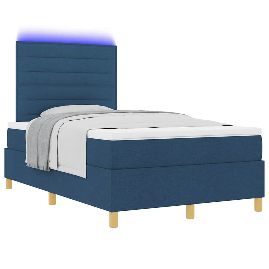 LED Box Spring Bed met matras Blauw 120 x 190 cm Stof