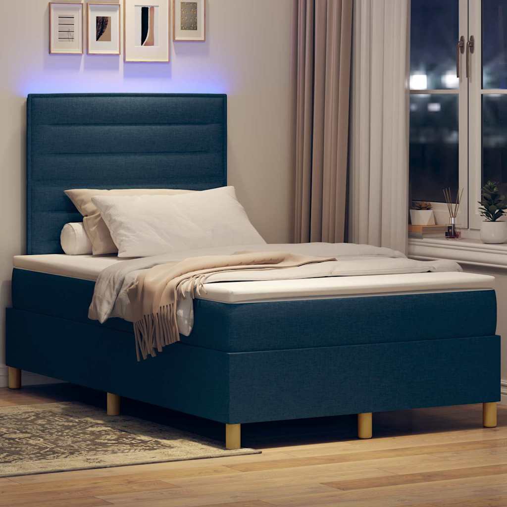 LED Box Spring Bed met matras Blauw 120 x 200 cm Stof