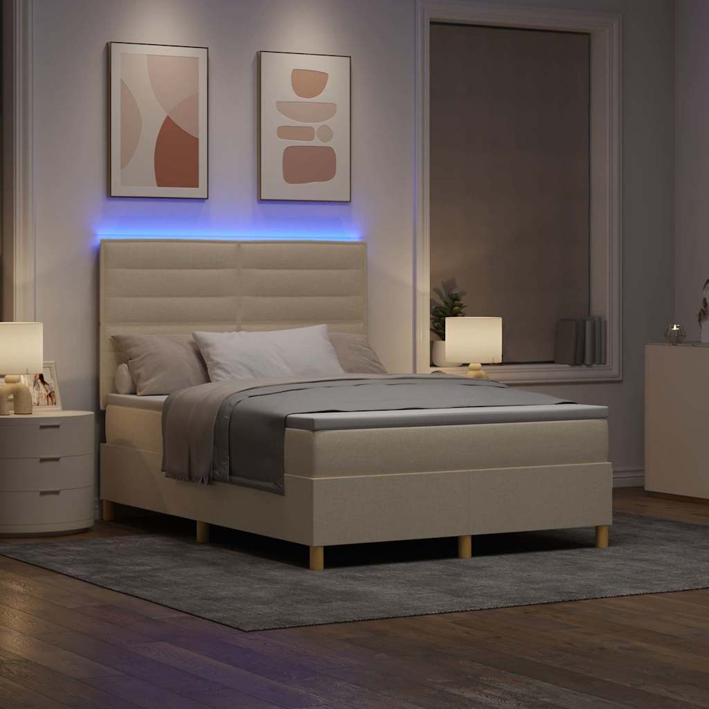 LED Box Spring Bed met matras Crème 160 x 200 cm Stof