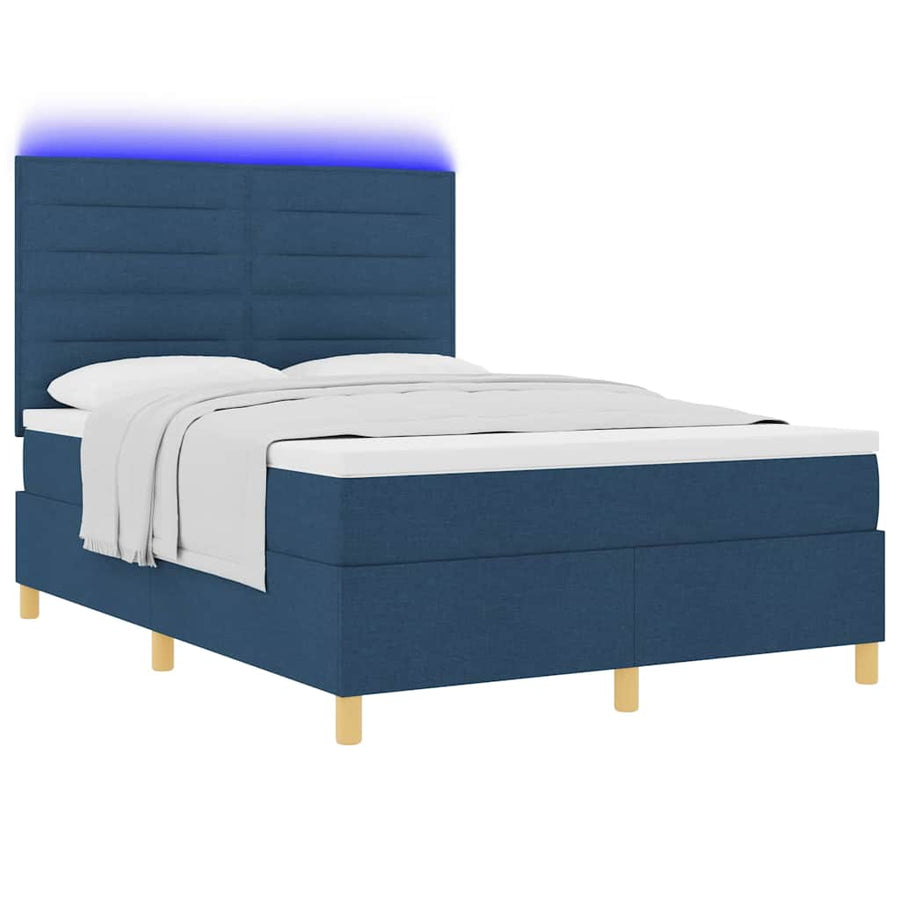 LED Box Spring Bed met matras Blauw 160 x 200 cm Stof