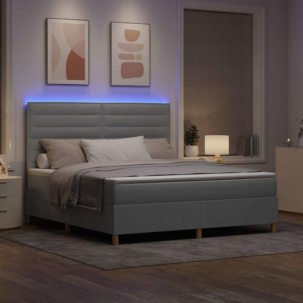 LED Box Spring Bed met matras Lichtgrijs 180 x 200 cm Stof