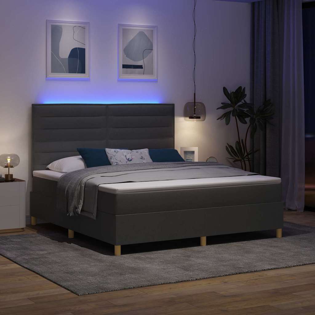 LED Box Spring Bed met matras Donkergrijs 180 x 200 cm Stof