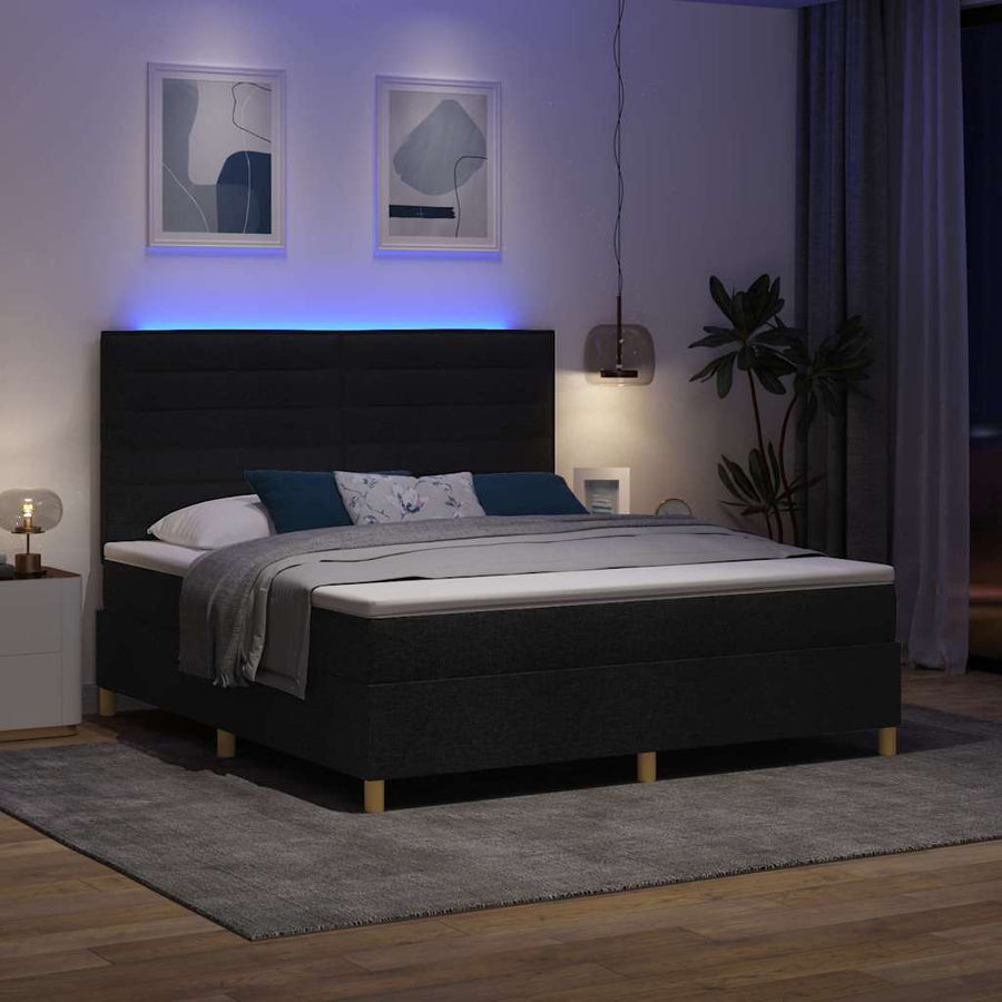 Boxspring bed met matras met hoofdeinde Zwart 180 x 200 cm Stof