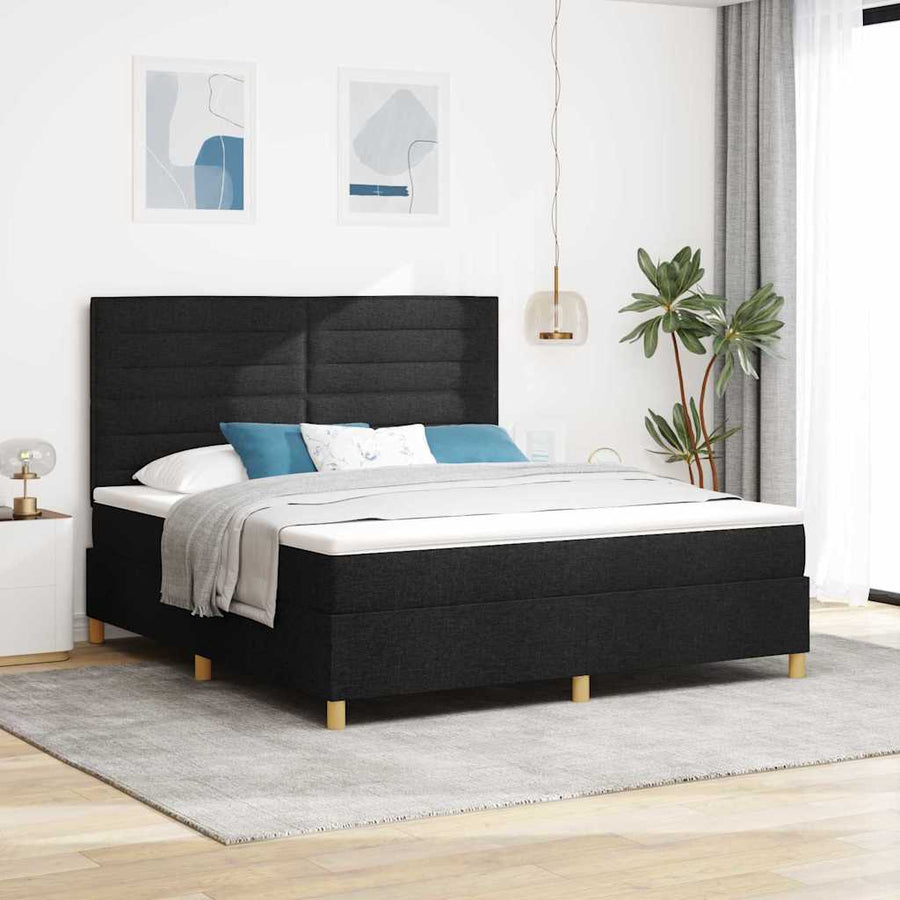 Boxspring bed met matras met hoofdeinde Zwart 180 x 200 cm Stof