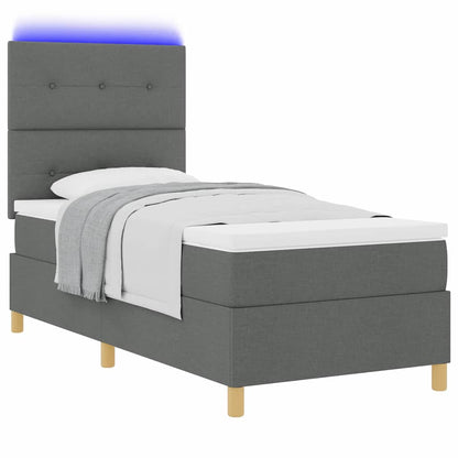 LED Box Spring Bed met hoofdeinde Donkergrijs 90 x 190 cm Stof