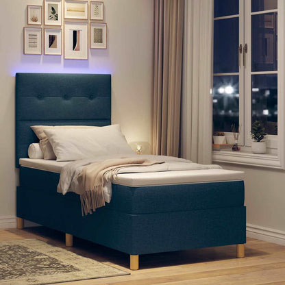 LED Box Spring Bed met hoofdeinde Blauw 90 x 200 cm Stof