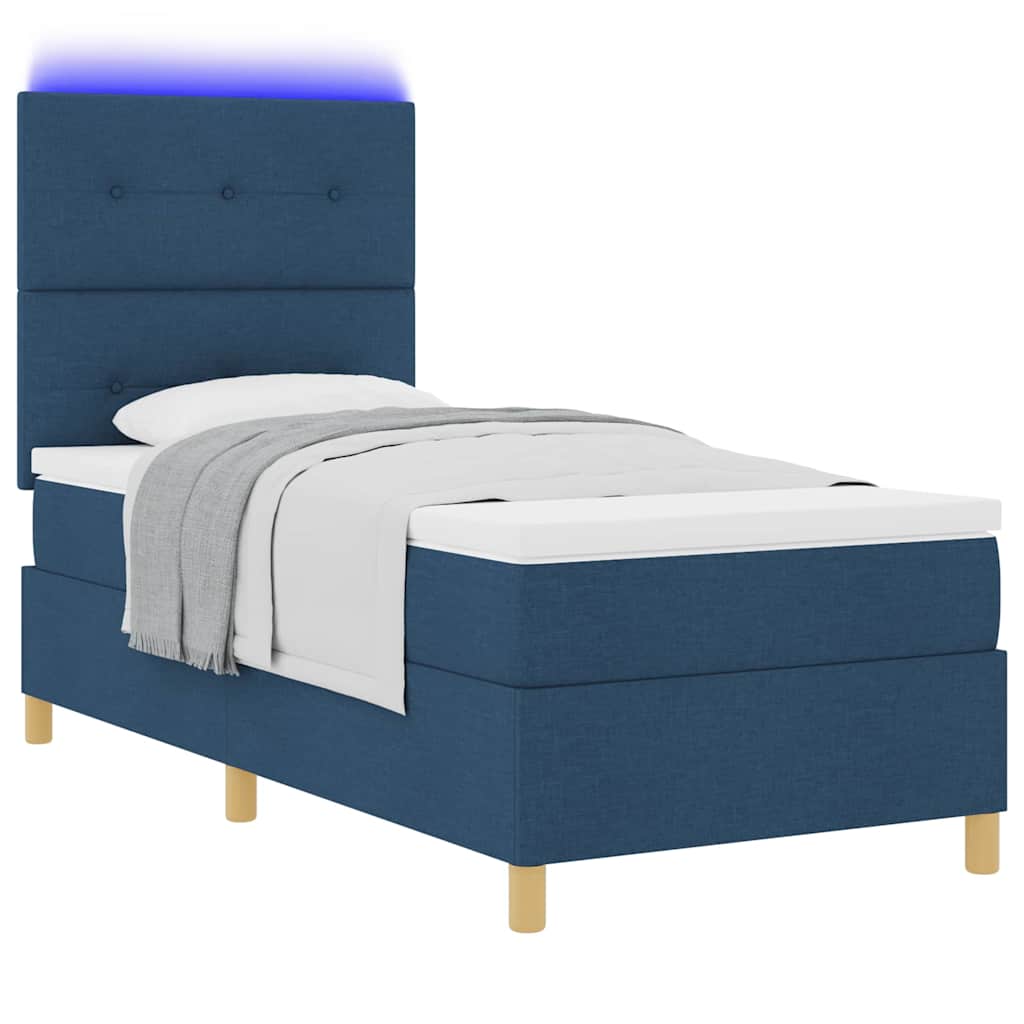 LED Box Spring Bed met hoofdeinde Blauw 90 x 200 cm Stof