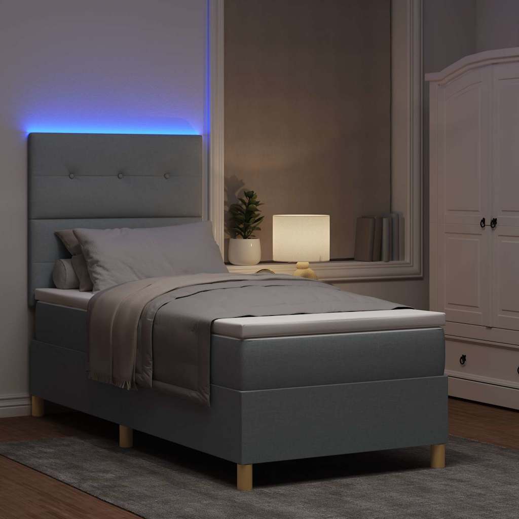 LED Box Spring Bed met hoofdeinde Lichtgrijs 100 x 200 cm Stof
